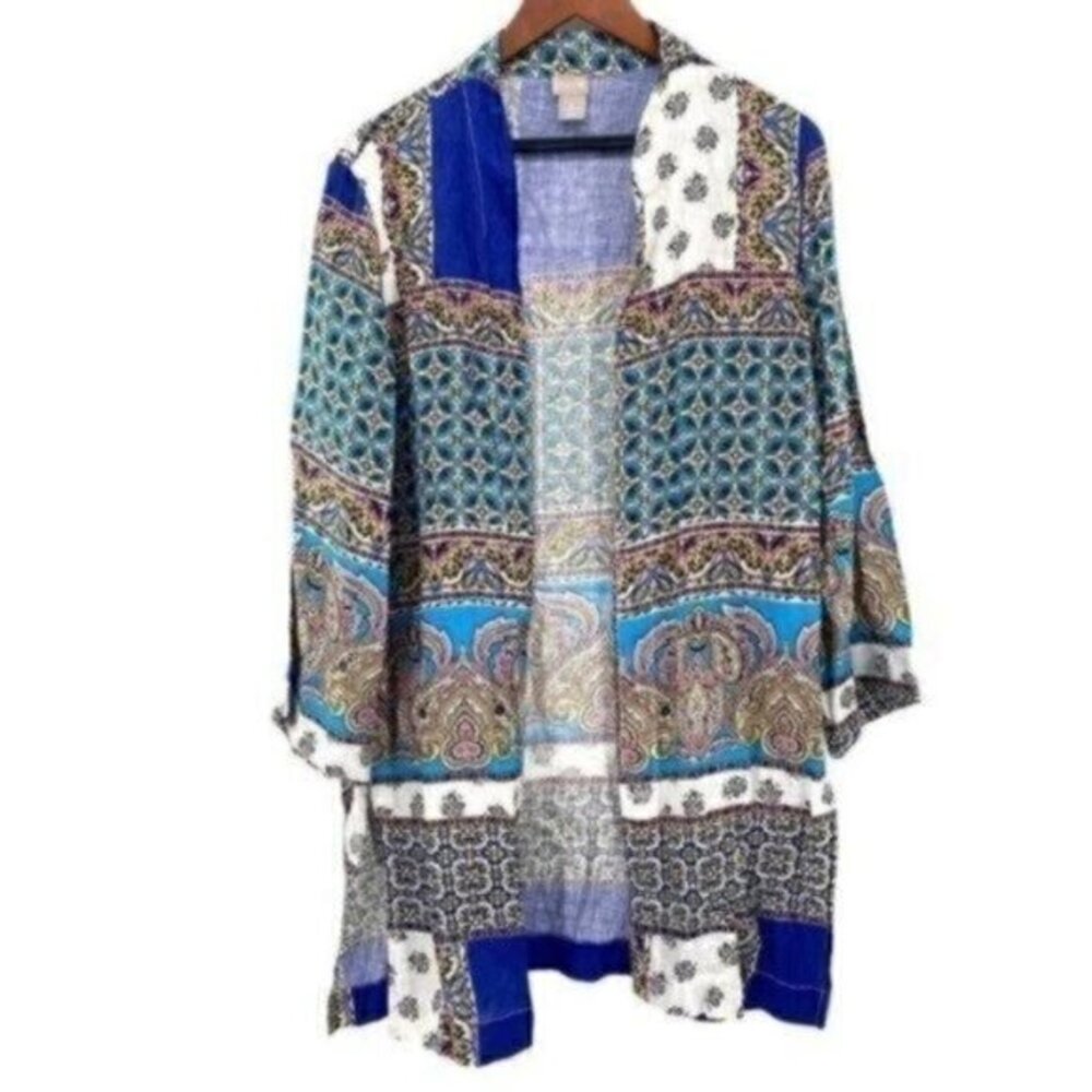 Chico’s Patchwork Linen Kimono Duster Jacket